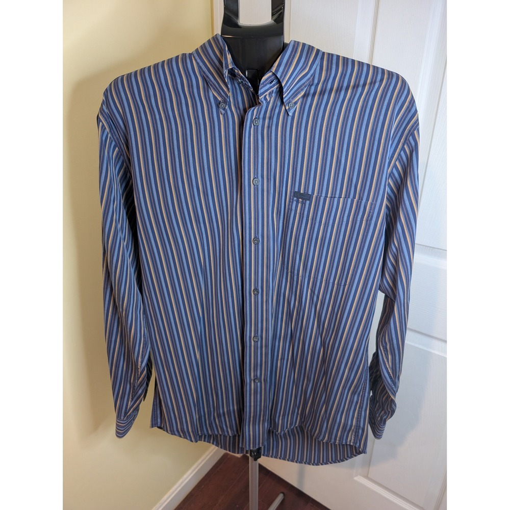 Faconnable Button Down Shirt Mens M Blue Gold Striped Long Sleeve Cotton
